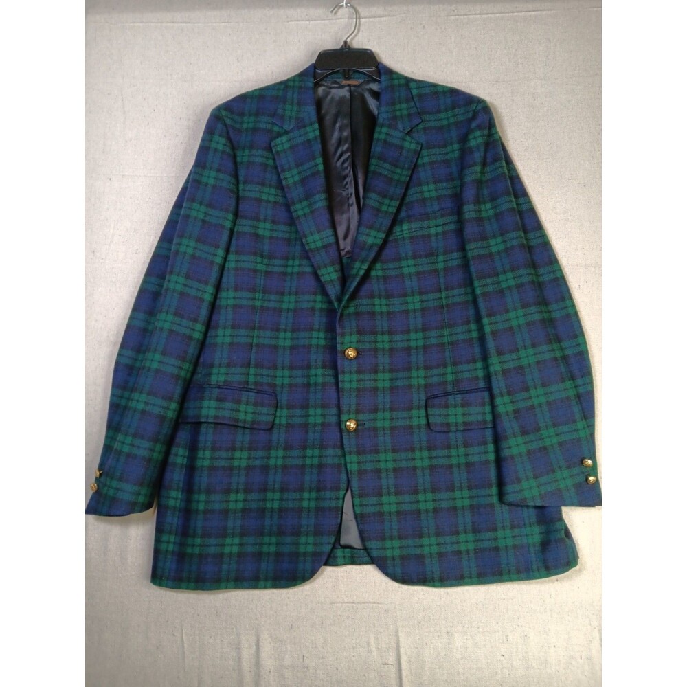 VTG Redwood & Ross Black Watch Tartan Plaid Blazer 100% Wool USA Made Approx 42R